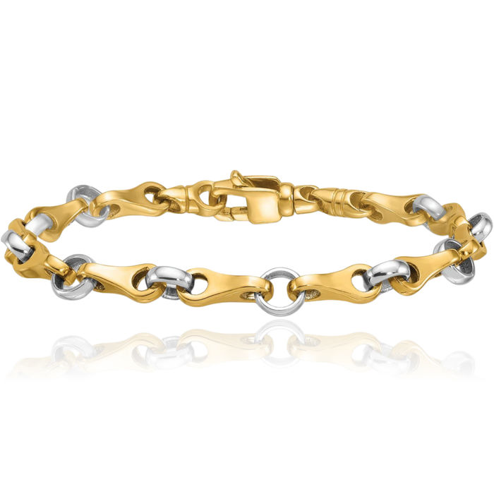 14K Solid Two Tone Gold White Link Chain Bracelet