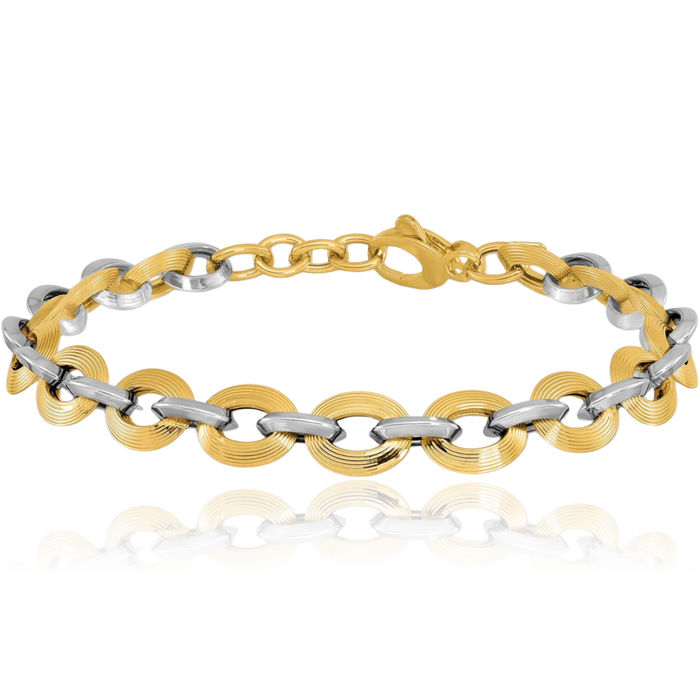 14K Solid Two Tone Gold Link Chain Bracelet