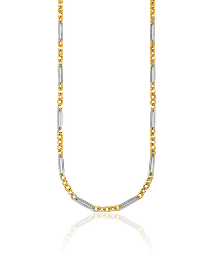 14K Solid Two Tone Gold White Link Chain Necklace