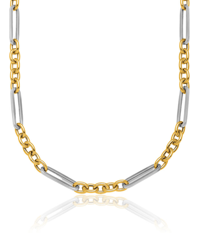 14K Solid Two Tone Gold White Link Chain Necklace