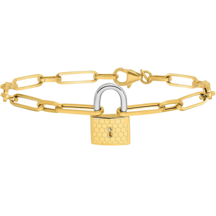 14K Solid Two Tone Gold Link Lock Chain Bracelet