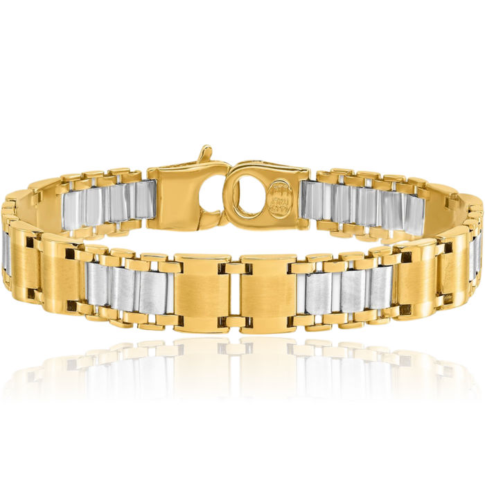 14K Solid Two Tone Gold Link Mens Chain Bracelet