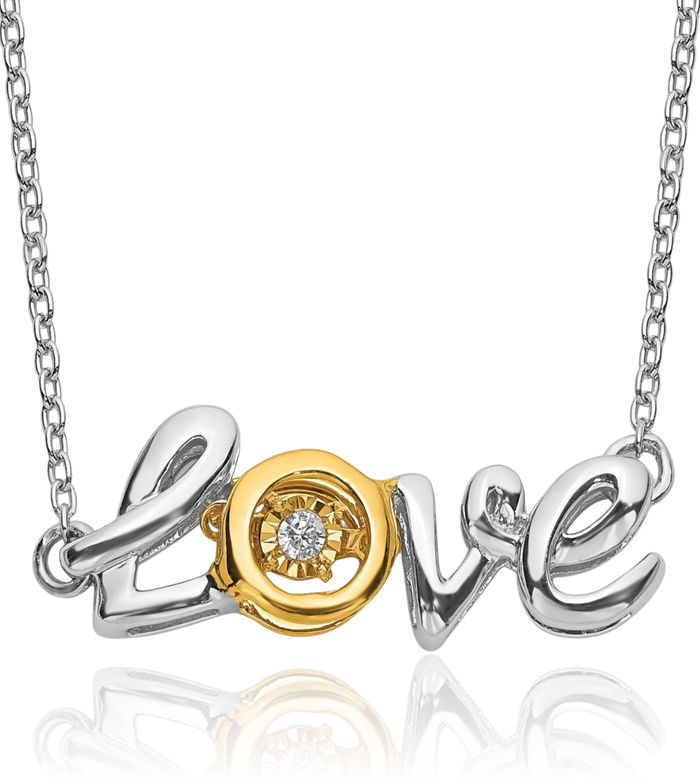 14K Solid Two Tone Gold Love Dangling Diamond Necklace Chain