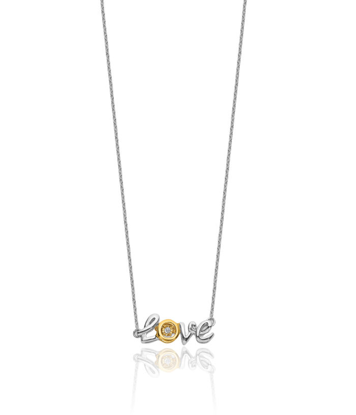 14K Solid Two Tone Gold Love Dangling Diamond Necklace Chain