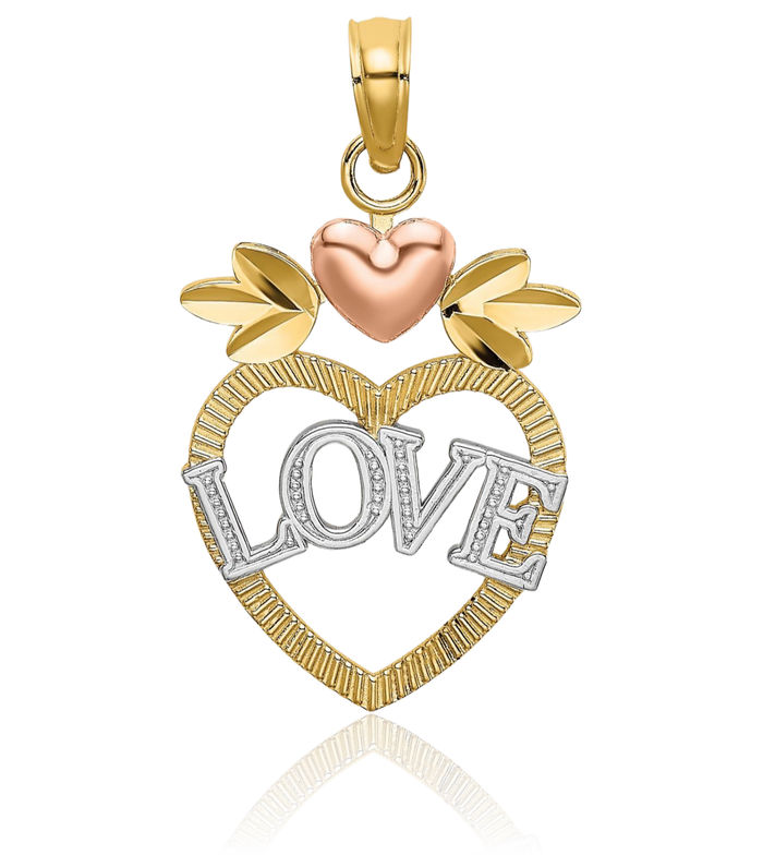 14K Solid Two Tone Gold White Love Heart Necklace Chain Pendant Charm