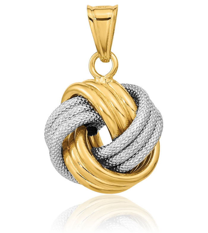 14K Solid Two Tone Gold Love Knot Necklace Chain Pendant Charm