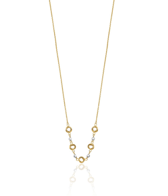 14K Solid Two Tone Gold Love Knots Bead Chain Geometric Necklace