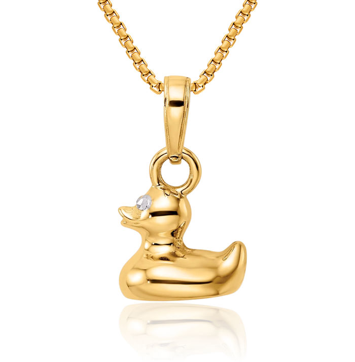 14K Solid Two Tone Yellow White Gold Mallard Duck Good Luck Bird Necklace Chain Pendant Charm