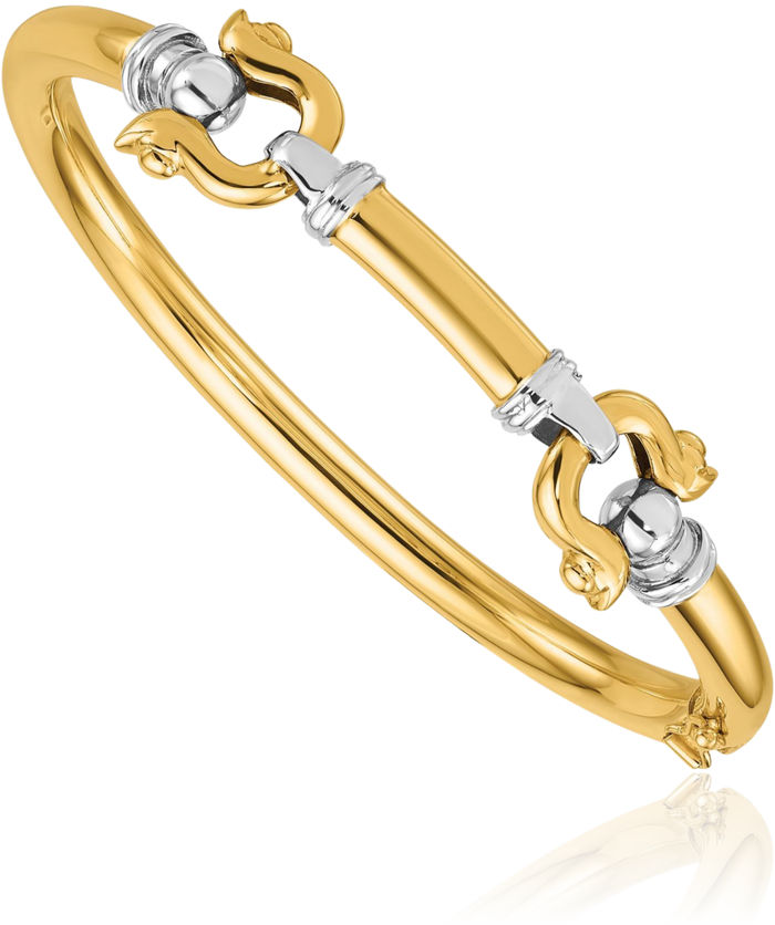 14K Solid Two Tone Gold Anchor Mariner Link Bangle Bracelet