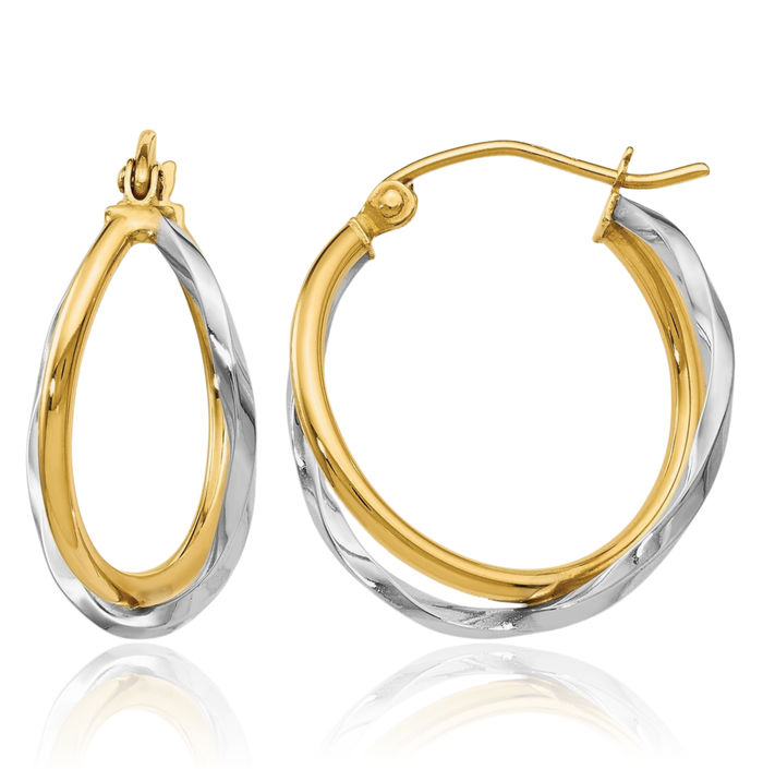 14K Solid Two Tone Gold Medium Hoop Earrings