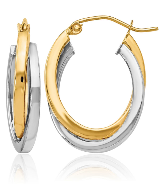 14K Solid Two Tone Gold Medium Hoop Earrings