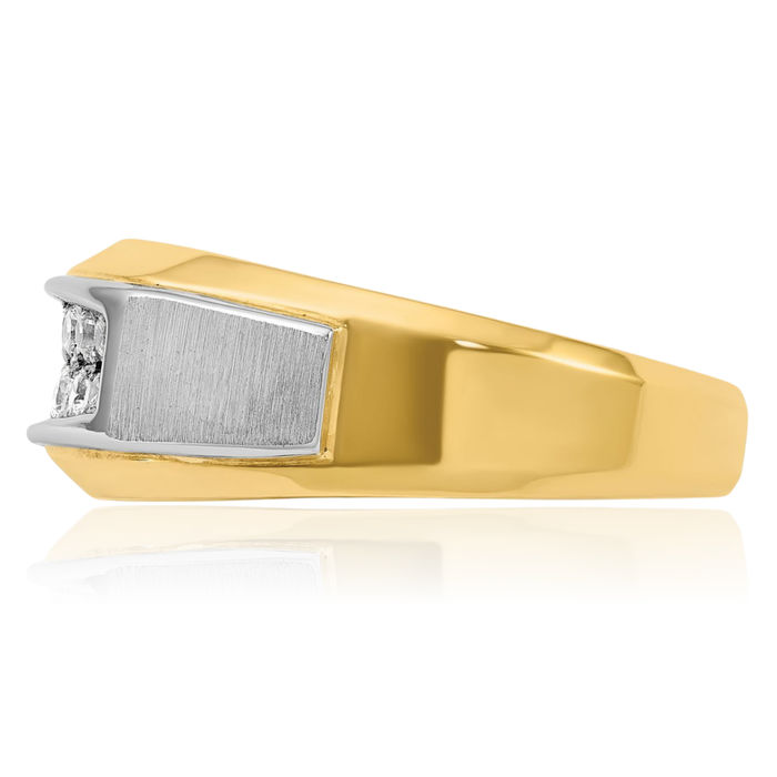 14K Solid Two Tone Gold Mens 2 Row Diamond Wedding Band Statement Ring