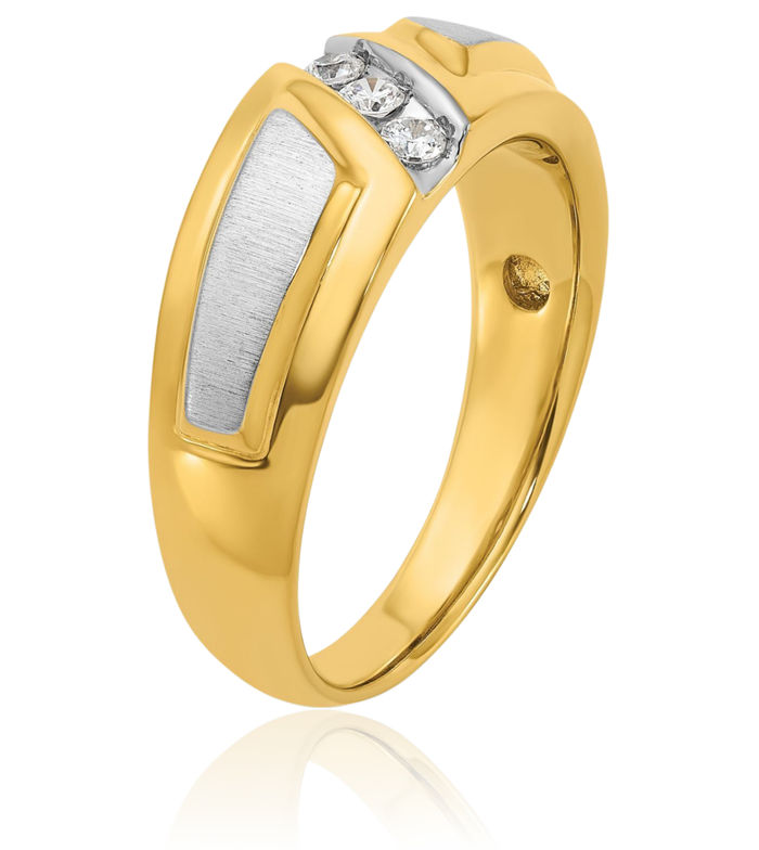 14K Solid Two Tone Gold Mens 3 Stone Diamond Wedding Band Statement Ring