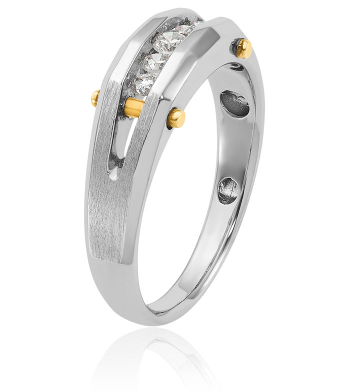 14K Solid Two Tone Gold Mens 5 Stone Diamond Statement Ring