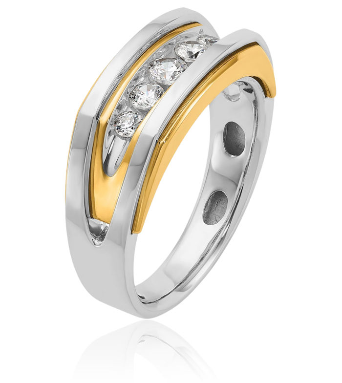 14K Solid Two Tone Gold Mens 5 Stone Diamond Statement Ring