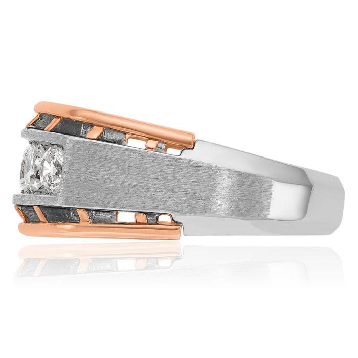 14K Solid Two Tone Rose White Gold Mens 5 Stone Diamond Wedding Band Statement Ring