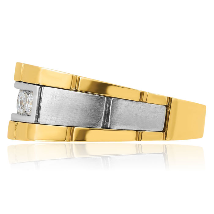 14K Solid Two Tone Gold Mens 5 Stone Diamond Wedding Band Ring