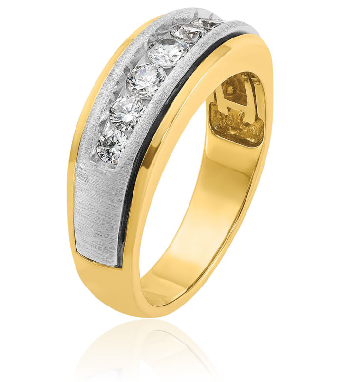 14K Solid Two Tone Gold Mens 7 Stone Diamond Wedding Band Statement Ring