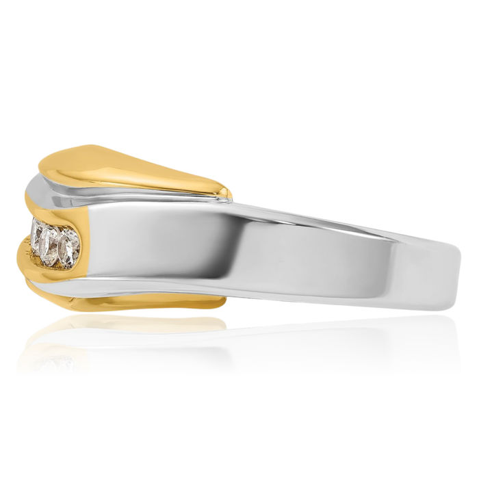 14K Solid Two Tone Gold Mens Bypass Diamond Wedding Band Statement Ring