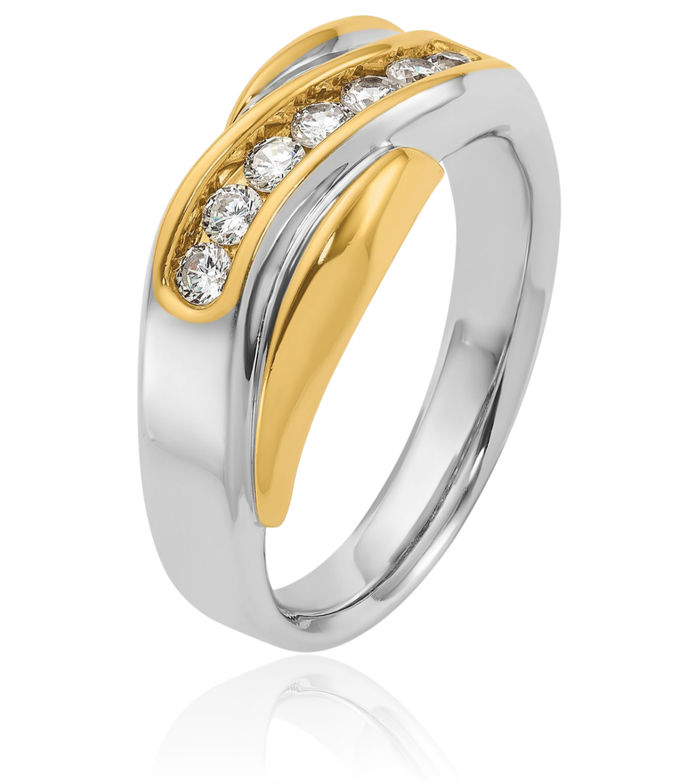 14K Solid Two Tone Gold Mens Bypass Diamond Wedding Band Statement Ring