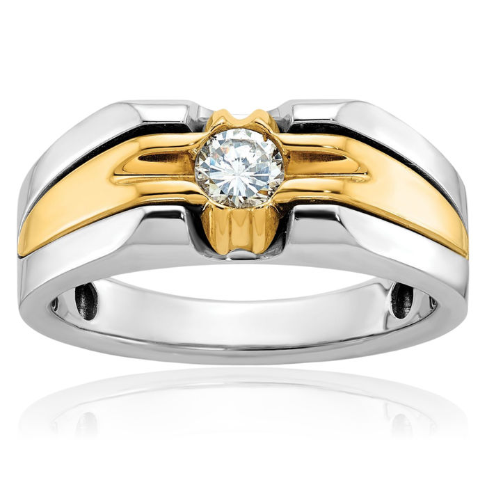 14K Solid Two Tone Gold Mens Diamond Ring