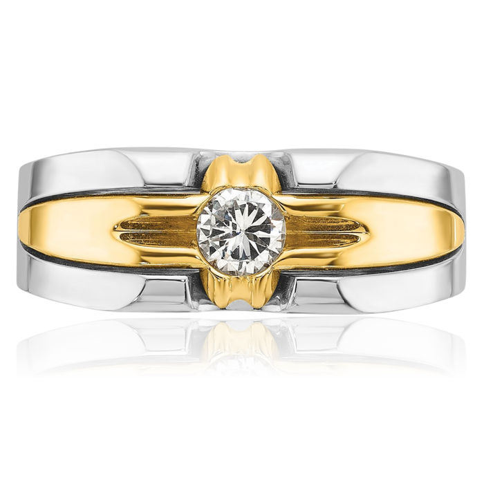 14K Solid Two Tone Gold Mens Diamond Ring