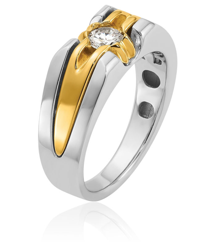 14K Solid Two Tone Gold Mens Diamond Ring