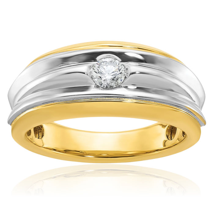 14K Solid Two Tone Gold Mens Diamond Ring