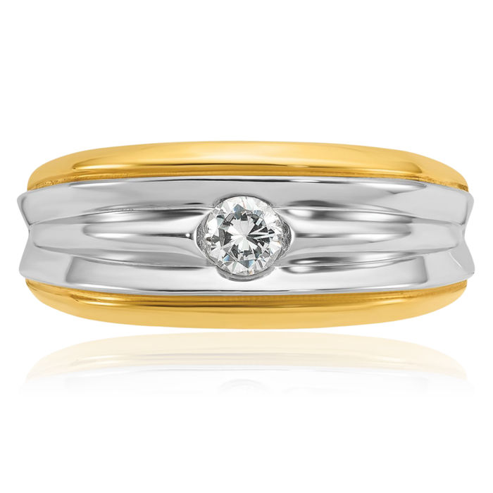 14K Solid Two Tone Gold Mens Diamond Ring