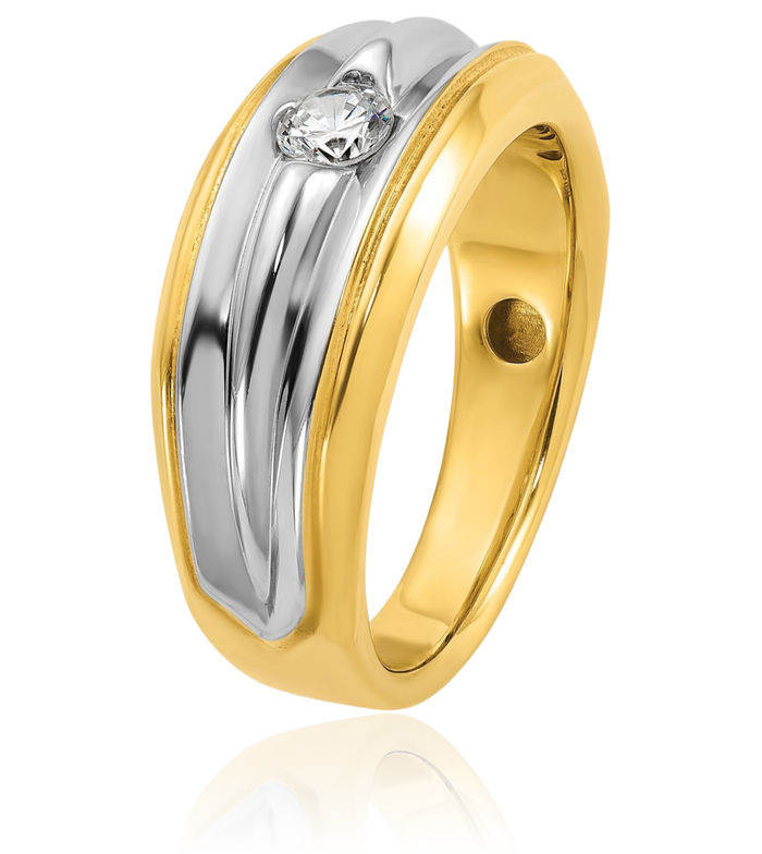 14K Solid Two Tone Gold Mens Diamond Ring