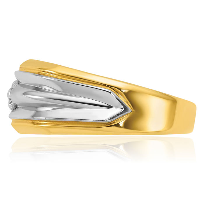 14K Solid Two Tone Gold Mens Diamond Ring