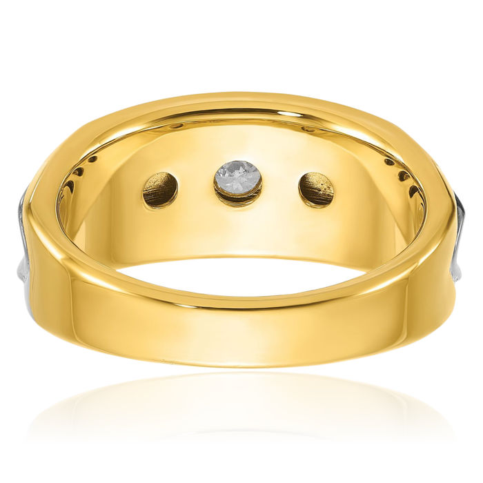 14K Solid Two Tone Gold Mens Diamond Ring