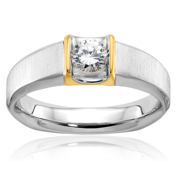 14K Solid Two Tone Gold Mens Diamond Ring