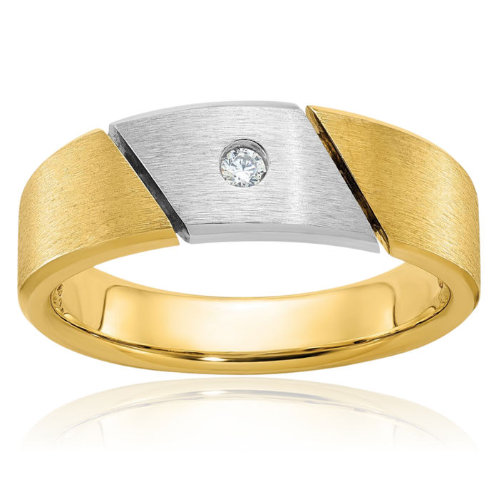 14K Solid Two Tone Gold Mens Diamond Ring