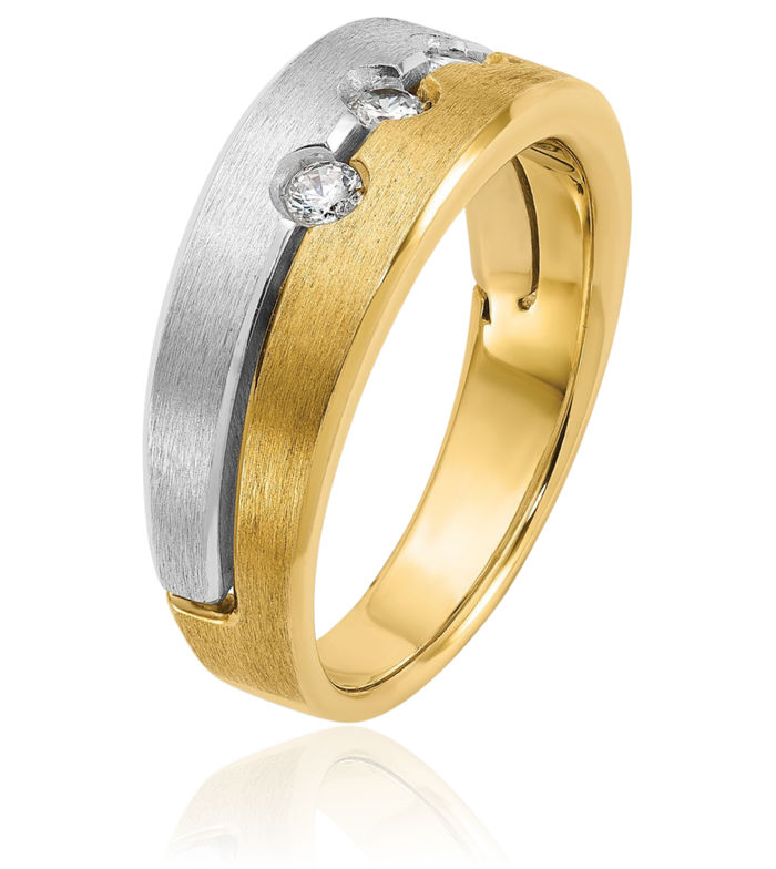 14K Solid Two Tone Gold Mens Diamond Ring