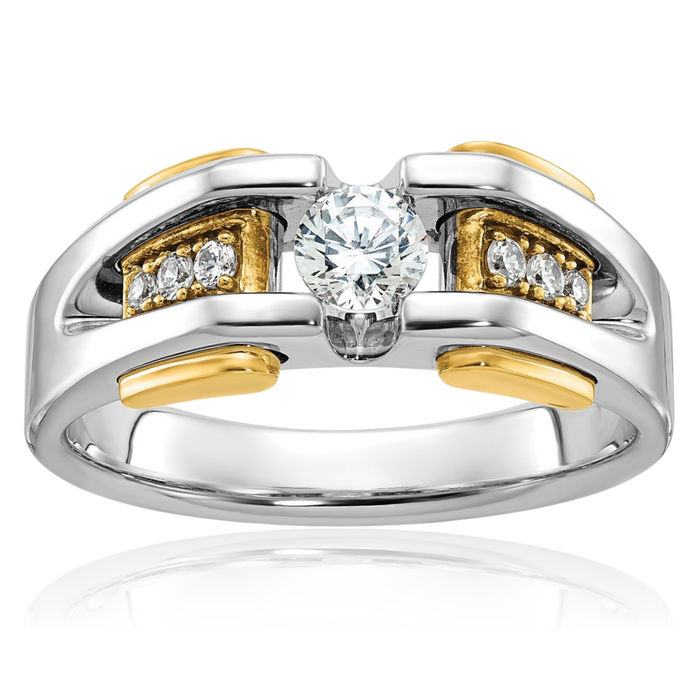 14K Solid Two Tone Gold Mens Diamond Ring