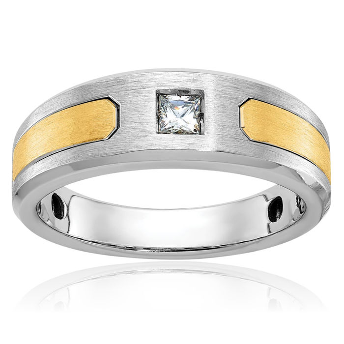 14K Solid Two Tone Gold Mens Diamond Ring