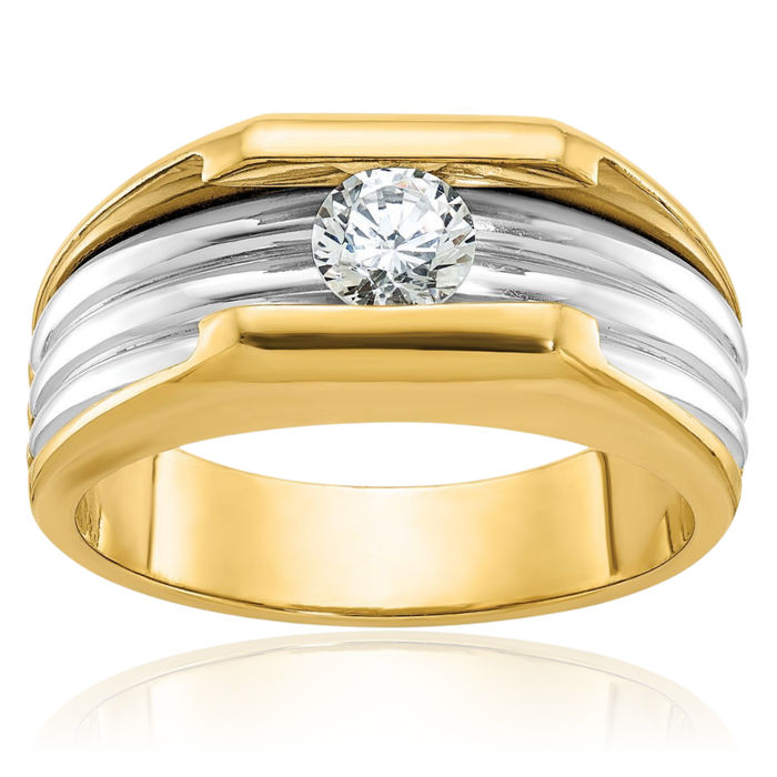 14K Solid Two Tone Gold Mens Diamond Ring