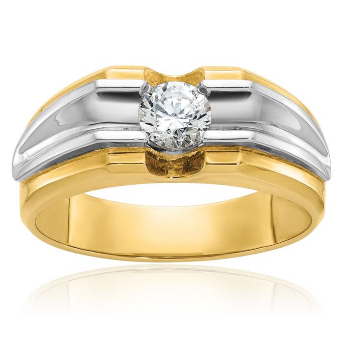 14K Solid Two Tone Gold Mens Diamond Ring