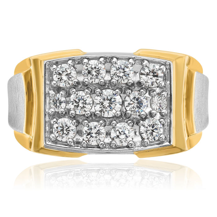 14K Solid Two Tone Gold Mens Diamond Ring