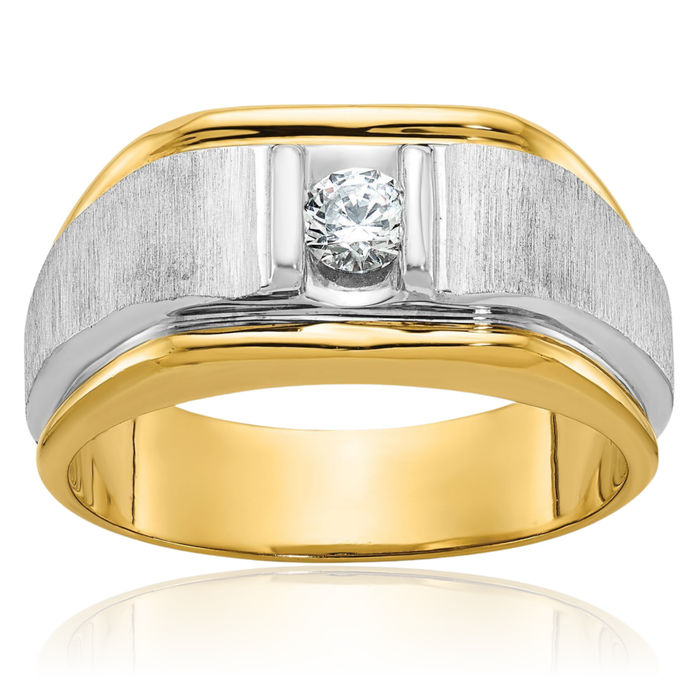 14K Solid Two Tone Gold Mens Diamond Ring