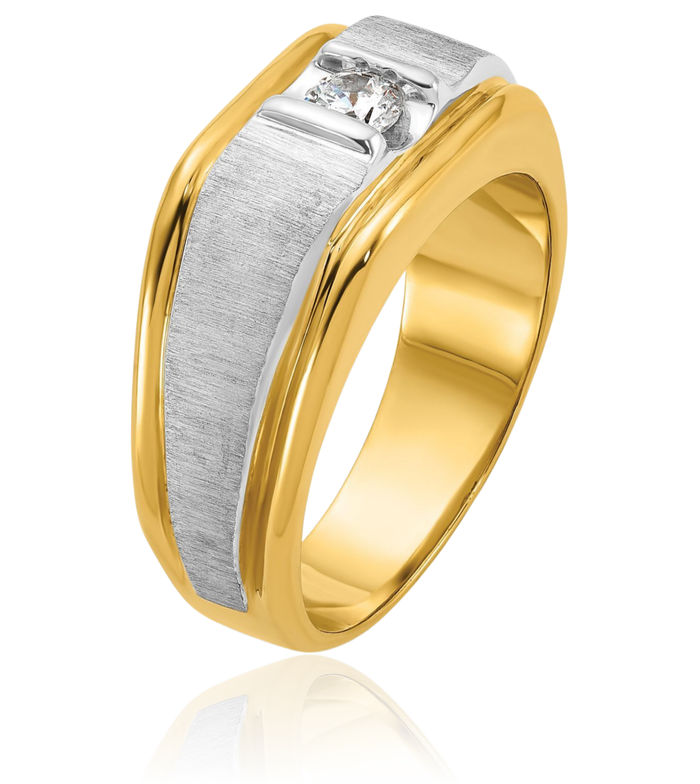 14K Solid Two Tone Gold Mens Diamond Ring