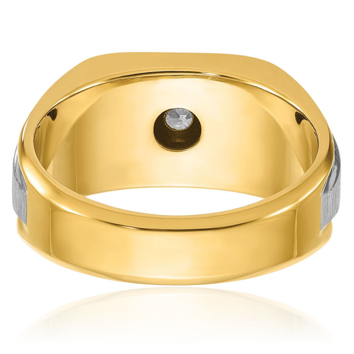 14K Solid Two Tone Gold Mens Diamond Ring