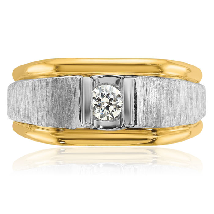 14K Solid Two Tone Gold Mens Diamond Ring