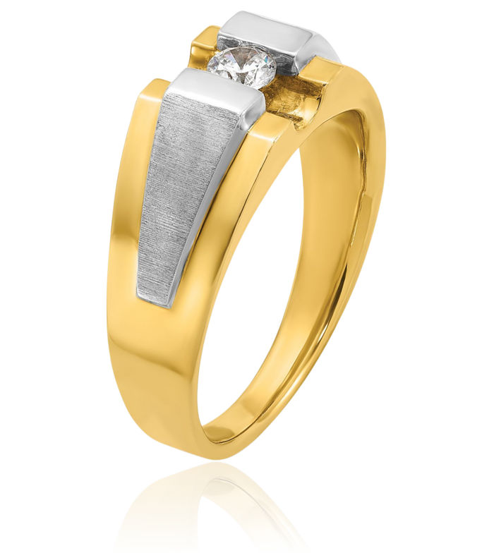 14K Solid Two Tone Gold Mens Diamond Ring