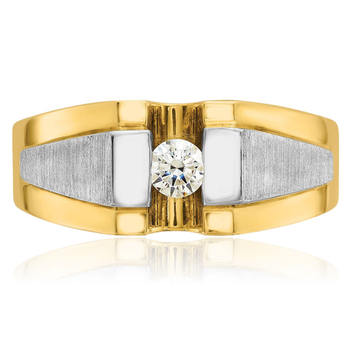 14K Solid Two Tone Gold Mens Diamond Ring