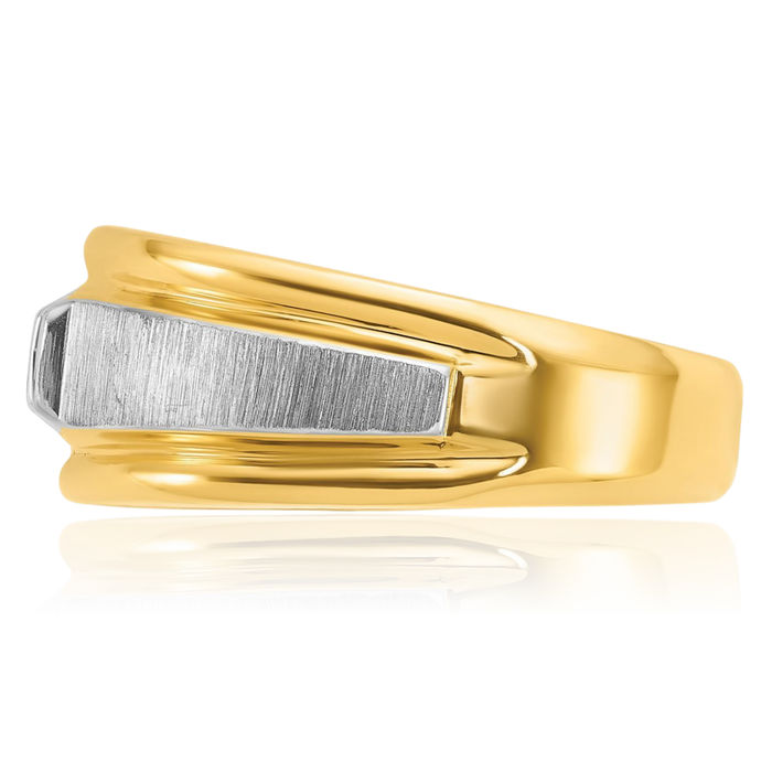 14K Solid Two Tone Gold Mens Diamond Ring