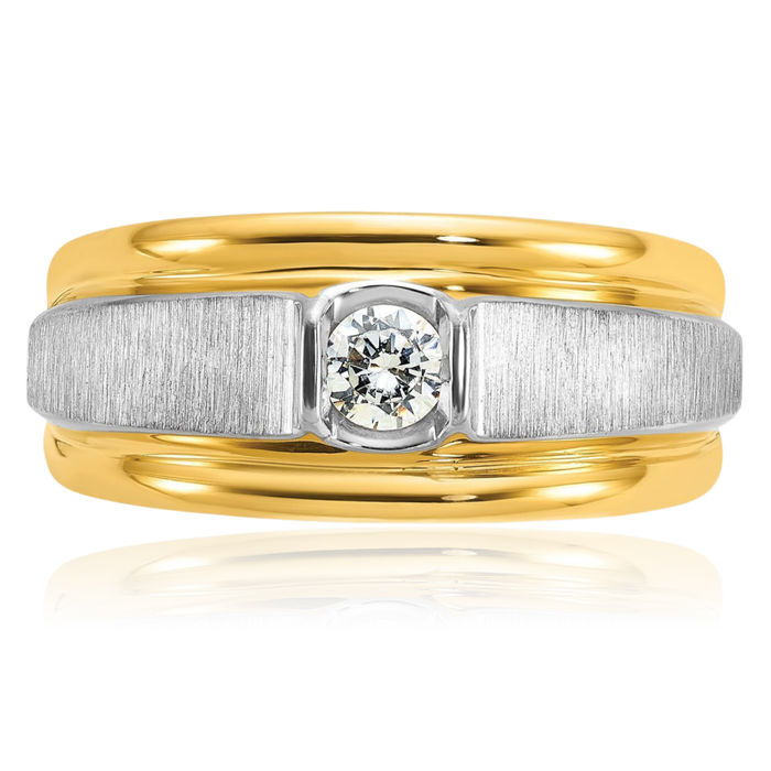 14K Solid Two Tone Gold Mens Diamond Ring