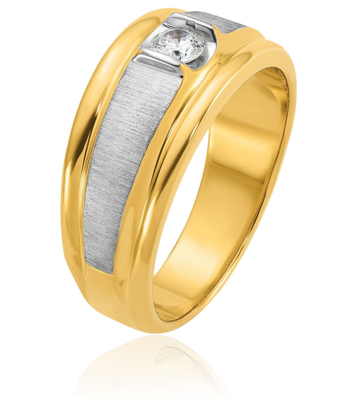 14K Solid Two Tone Gold Mens Diamond Ring