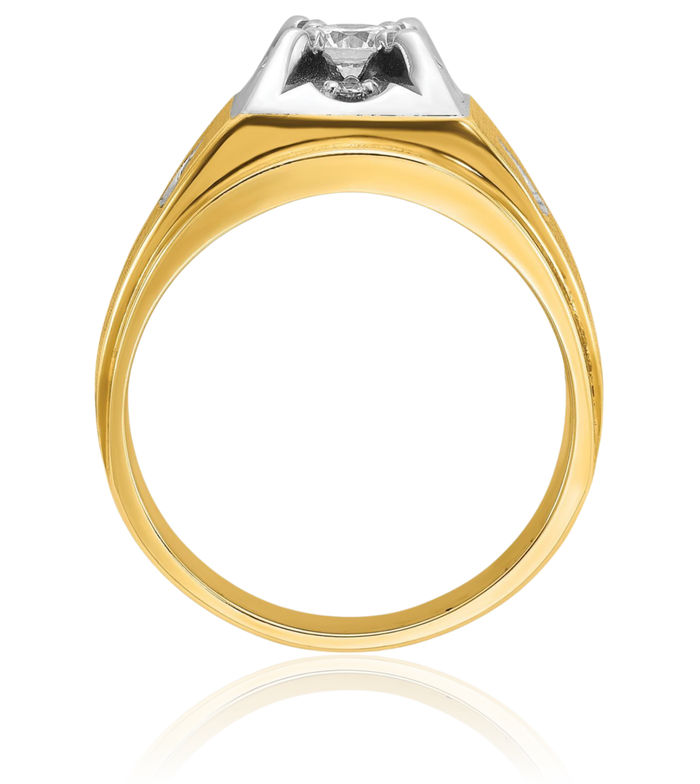 14K Solid Two Tone Gold Mens Diamond Ring